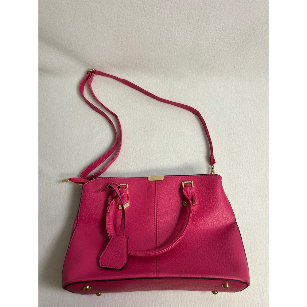 Barbiecore Womens Pink Pebbled Faux Leather Satchel Crossbody Bag Office Work